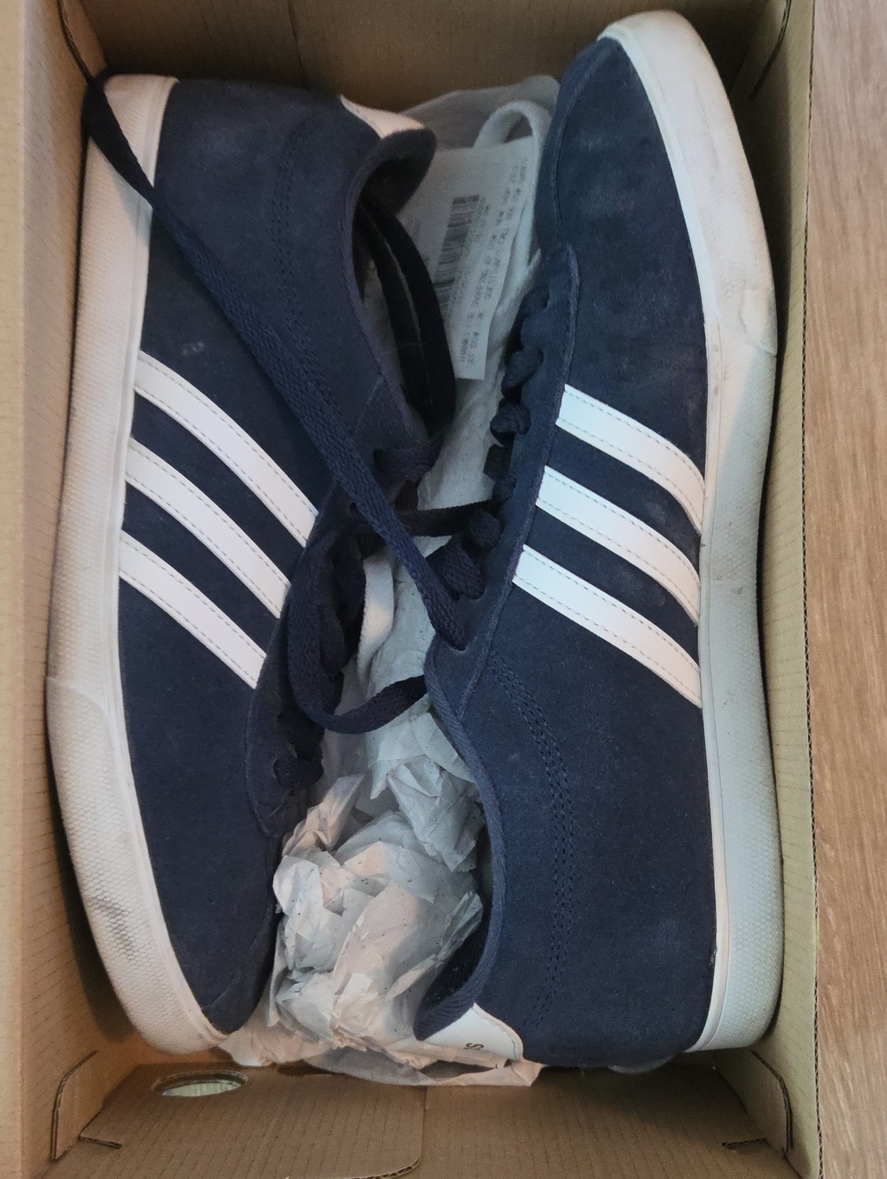 Woman's Adidas Navy Suede Sneakers with White Stripes